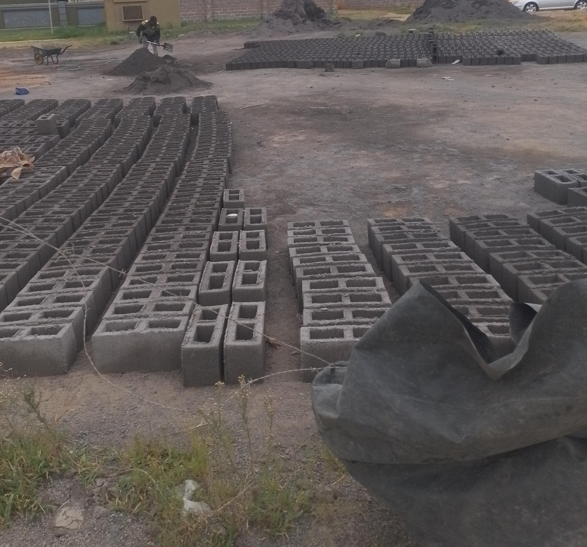 Rows of manufactured blocks at the production site