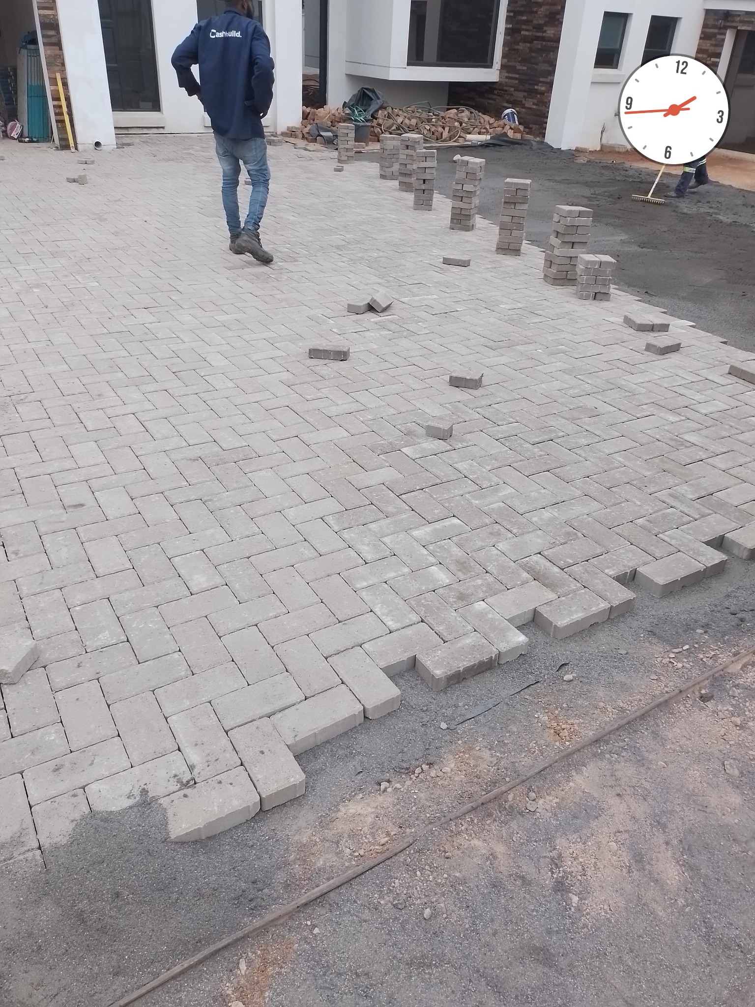 Paving blocks being installed on site